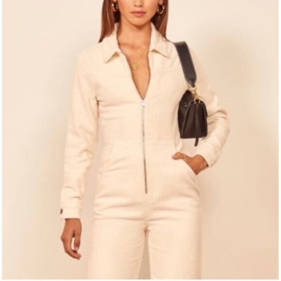 Reformation Aaron corduroy jumpsuit in bone Size 12 - Picture 15 of 16